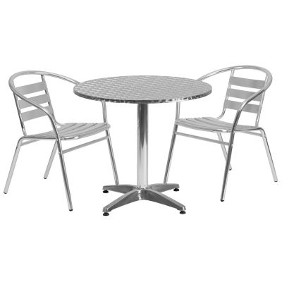 Image showing  3 pc. Round Aluminum Indoor/Outdoor Bistro Set with 2 Slat Back Chairs, 31.5 in. x 27.5 in.