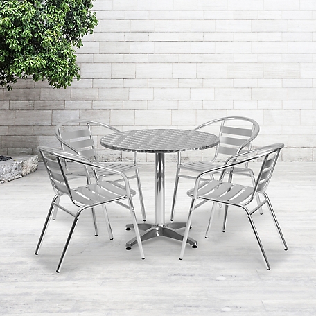 Flash Furniture 5 pc. Round Aluminum Indoor/Outdoor Table Set with 4 Slat Back Chairs, 31.5 in.