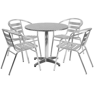 Image showing  5 pc. Round Aluminum Indoor/Outdoor Table Set with 4 Slat Back Chairs, 31.5 in.