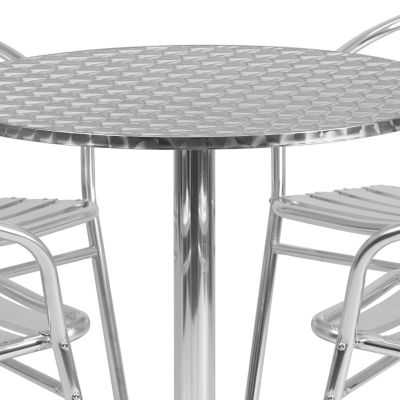 Image showing  5 pc. Round Aluminum Indoor/Outdoor Table Set with 4 Slat Back Chairs, 31.5 in.