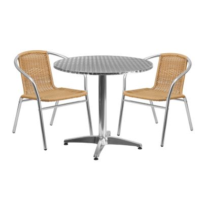 Flash Furniture 3 pc. Round Aluminum Indoor/Outdoor Table Set with 2 Rattan Chairs, 31.5 in. x 27.5 in.