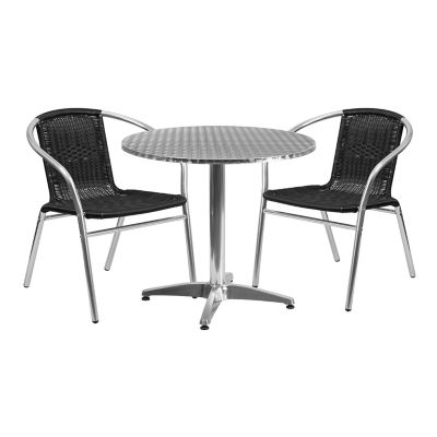 Flash Furniture 3 pc. Round Aluminum Indoor/Outdoor Table Set with 2 Rattan Chairs, 31.5 in. x 27.5 in.