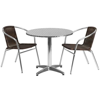 Flash Furniture 3 pc. Round Aluminum Indoor/Outdoor Table Set with 2 Rattan Chairs, 31.5 in. x 27.5 in.