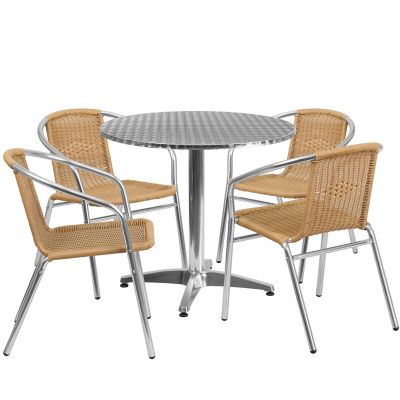 Flash Furniture 5 pc. Round Aluminum Indoor/Outdoor Table Set with 4 Rattan Chairs, 31.5 in.