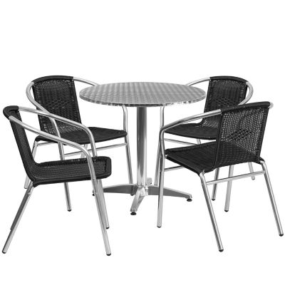 Flash Furniture 5 pc. Round Aluminum Indoor/Outdoor Table Set with 4 Rattan Chairs, 31.5 in.