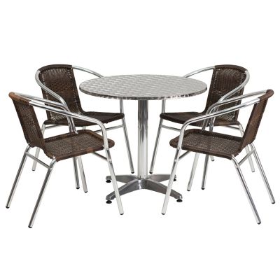 Flash Furniture 5 pc. Round Aluminum Indoor/Outdoor Table Set with 4 Rattan Chairs, 31.5 in.