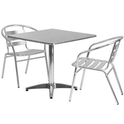 Image showing  3 pc. Square Aluminum Indoor/Outdoor Bistro Set with 2 Slat Back Chairs, 31.5 in.