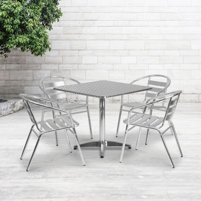Flash Furniture 5 pc. Square Aluminum Indoor/Outdoor Table Set with 4 Slat Back Chairs, 31.5 in.