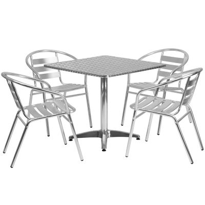 Image showing  5 pc. Square Aluminum Indoor/Outdoor Table Set with 4 Slat Back Chairs, 31.5 in.