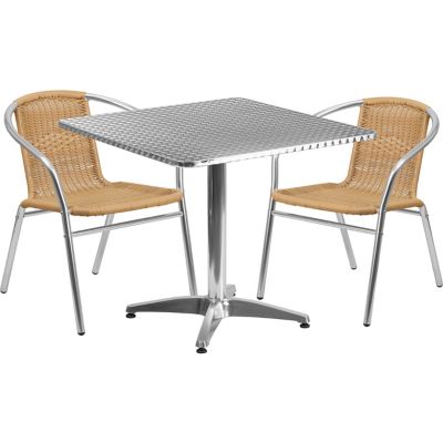 Flash Furniture 3 pc. Square Aluminum Indoor/Outdoor Bistro Set with 2 Rattan Chairs, 31.5 in. x 27.5 in.