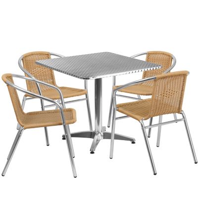 Image showing  5 pc. Square Aluminum Indoor/Outdoor Table Set with 4 Rattan Chairs, 31.5 in.