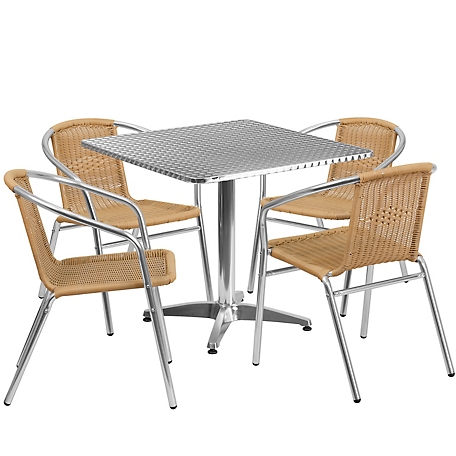 Flash Furniture 5 pc. Square Aluminum Indoor/Outdoor Table Set with 4 Rattan Chairs, 31.5 in.