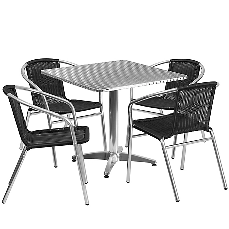 Flash Furniture 5 pc. Square Aluminum Indoor/Outdoor Table Set with 4 Rattan Chairs, 31.5 in.
