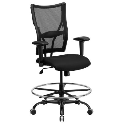 Flash Furniture HERCULES Series Big and Tall Mesh Drafting Chair with Adjustable Arms, Black, 400 lb. Capacity