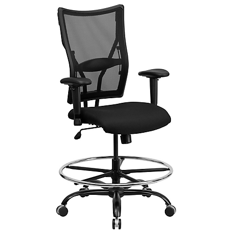 Flash Furniture HERCULES Series Big and Tall Mesh Drafting Chair with Adjustable Arms, Black, 400 lb. Capacity