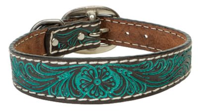 Weaver Leather Carved Turquoise Flower Dog Collar