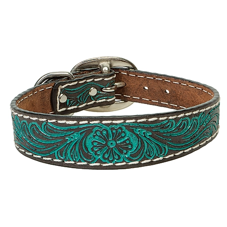Weaver Leather Carved Turquoise Flower Dog Collar