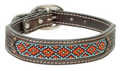 Weaver Pet Beaded Basketweave Leather Dog Collar, 0.75 in., Dark Brown