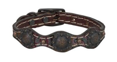 Image showing  Vintage Paisley Leather Dog Collar, 5/8 in., Rich Brown