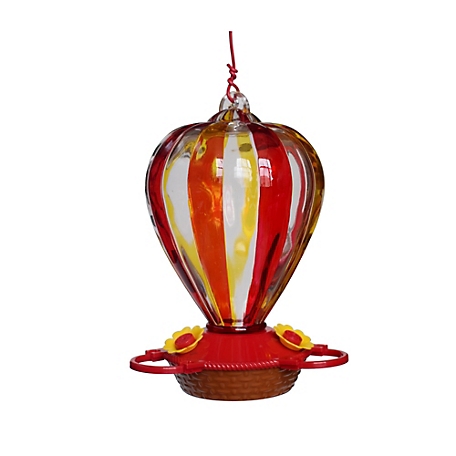 Royal Wing Hand-Painted Glass Balloon Hummingbird Feeder, 32 oz. Capacity