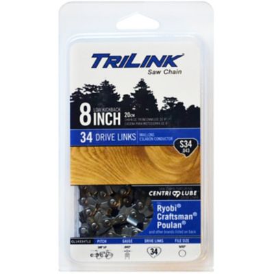 TriLink Saw Chain 8 in. Semi-Chisel Chainsaw Chain, 3/8 in. Pitch, 0.043 in. Gauge, 34 Drive Links