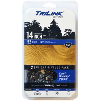 TriLink Saw Chain 14 in. Semi-Chisel Chainsaw Chains, 3/8 in. Pitch, 0.050 in. Gauge, 52 Drive Links, 2-Pack