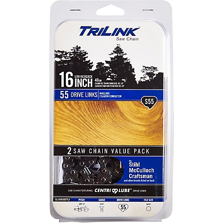 TriLink Saw Chain 16 in. 55 Link Semi Chisel Chainsaw Chains, 2-Pack