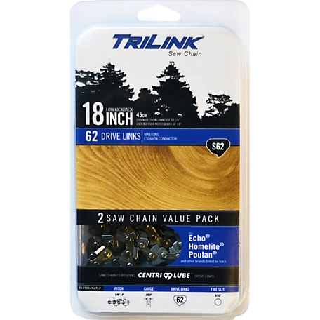 TriLink Saw Chain 18 in. 62 Link Semi Chisel Chainsaw Chains, 2-Pack