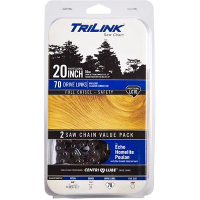 TriLink Saw Chain 20 in. 70 Link Full Chisel Chainsaw Chains, 2-Pack