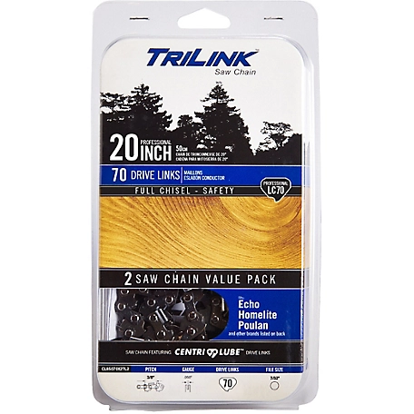 TriLink Saw Chain 20 in. 70 Link Full Chisel Chainsaw Chains, 2-Pack