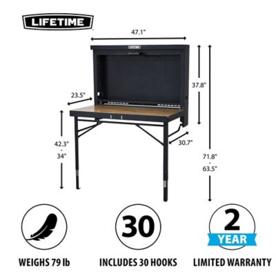 Image showing 5 th Lifetime 47 in. x 23.3 in. x 33.7-42.3 in. Wall-Mounted Work Table