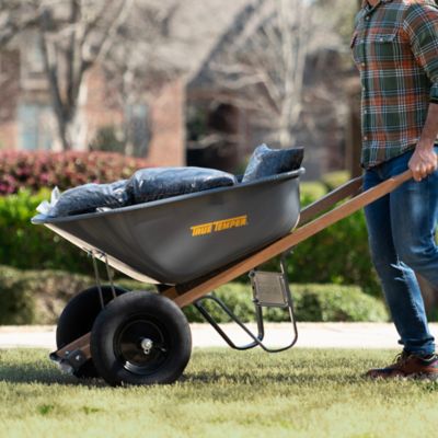 Image showing  6 cu. ft. Dual Wheelbarrow with Steel Tray and Wood Handle, 27 in. x 25 in. x 60 in.
