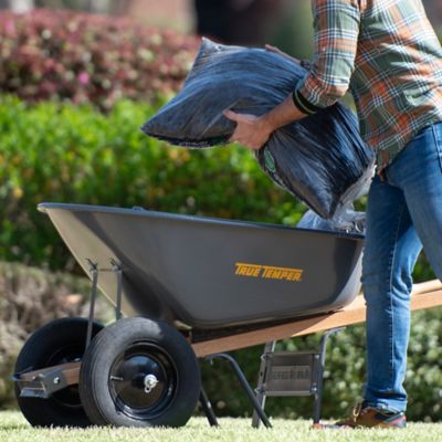Image showing  6 cu. ft. Dual Wheelbarrow with Steel Tray and Wood Handle, 27 in. x 25 in. x 60 in.