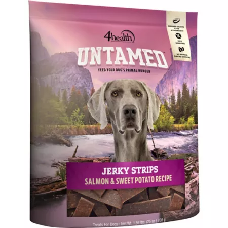 4health Untamed Salmon and Sweet Potato Jerky Strips Recipe Dog Treats 25 oz. Dog Jerky Treats