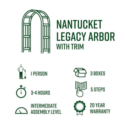 Image showing  60 in. x 28 in. x 102 in. Nantucket Legacy Vinyl Arbor with Trim, White