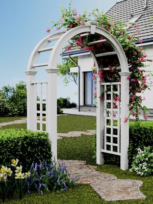 Image showing 1 th Vita 60 in. x 30 in. x 94 in. Nantucket Deluxe Vinyl Arbor, White