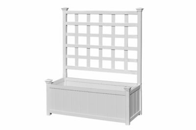 Vita 3.1 cu. ft. Vinyl Classic Huron Planter with Trellis, 36 in. x 15 in. x 48 in., White