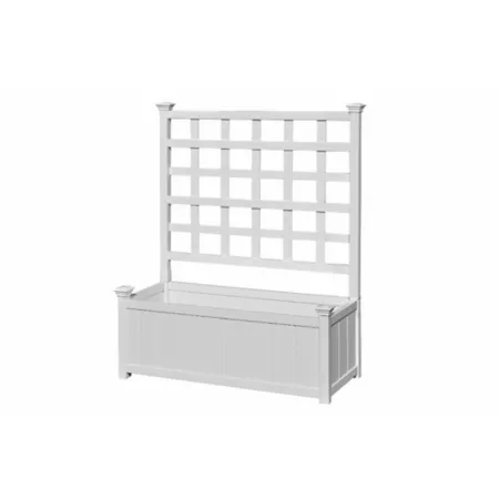 Vita 3.1 cu Huron Classic Vinyl Planter with Trellis - 36-in x 15-in x 48-in - White Planters