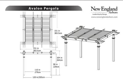 Image showing  120 in. L x 120 in. W x 104 in. H Vinyl Avalon Louvered Pergola, White