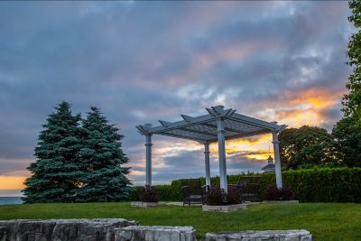 Image showing  120 in. L x 120 in. W x 104 in. H Vinyl Avalon Louvered Pergola, White