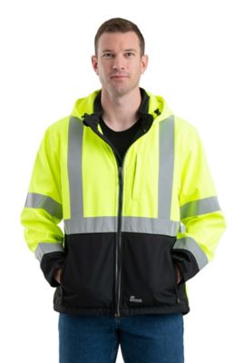 Men Soft Shell Hi Vis Viz V-Neck Reflective Visibility Fleece Hoodie Work Jacket 