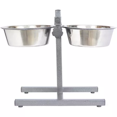 Iconic Pet Double Adjustable and Raised Dog Bowl Set 8 Cup Stainless Steel with 2 Bowls Elevated Bowls