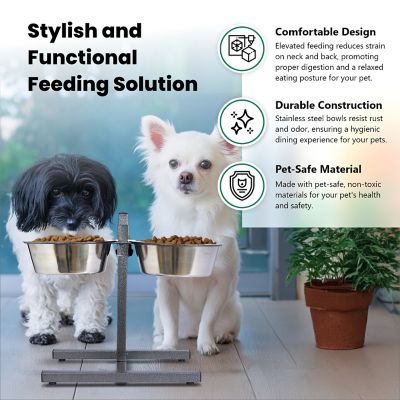 Image showing  8-Cup Adjustable Elevated Stainless Steel Double Diner Dog Bowl Set