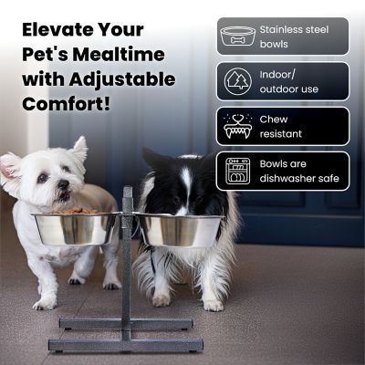 Image showing  8-Cup Adjustable Elevated Stainless Steel Double Diner Dog Bowl Set