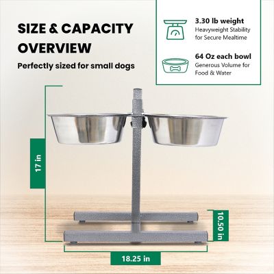 Image showing  8-Cup Adjustable Elevated Stainless Steel Double Diner Dog Bowl Set