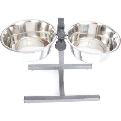 Image showing  12-Cup Adjustable Elevated Stainless Steel Double Diner Dog Bowl Set