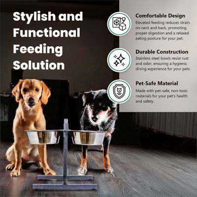Image showing  12-Cup Adjustable Elevated Stainless Steel Double Diner Dog Bowl Set