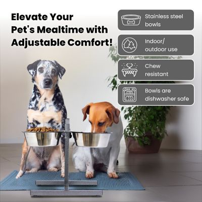 Image showing  12-Cup Adjustable Elevated Stainless Steel Double Diner Dog Bowl Set