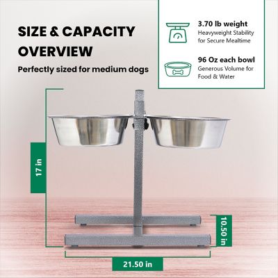 Image showing  12-Cup Adjustable Elevated Stainless Steel Double Diner Dog Bowl Set