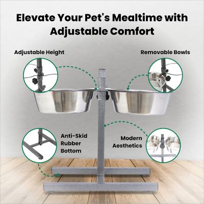 Image showing 5 th Iconic Pet 12-Cup Adjustable Elevated Stainless Steel Double Diner Dog Bowl Set